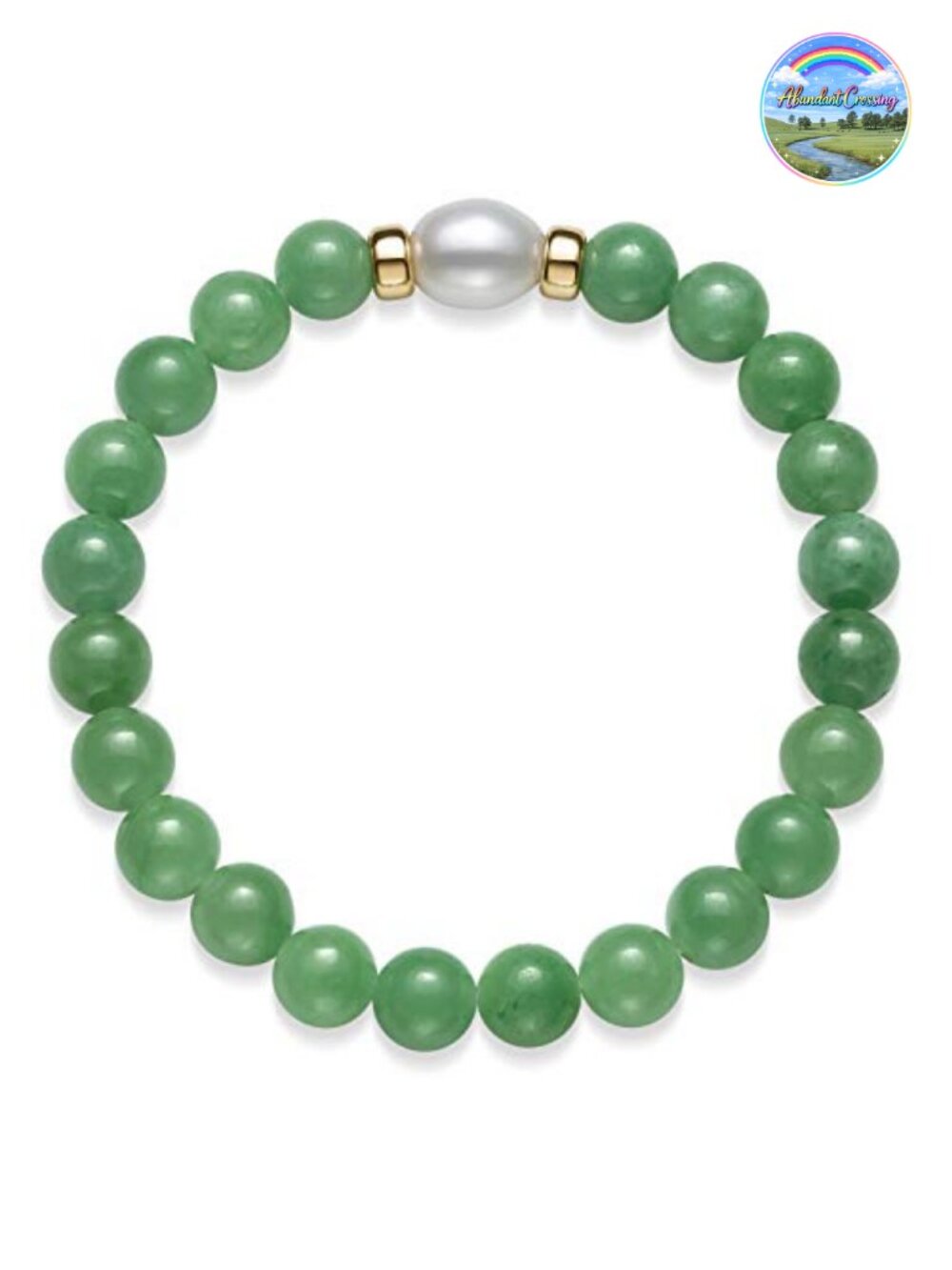 Natural Jade & Freshwater Pearl Stretch Bracelet 14k Gold Accents
